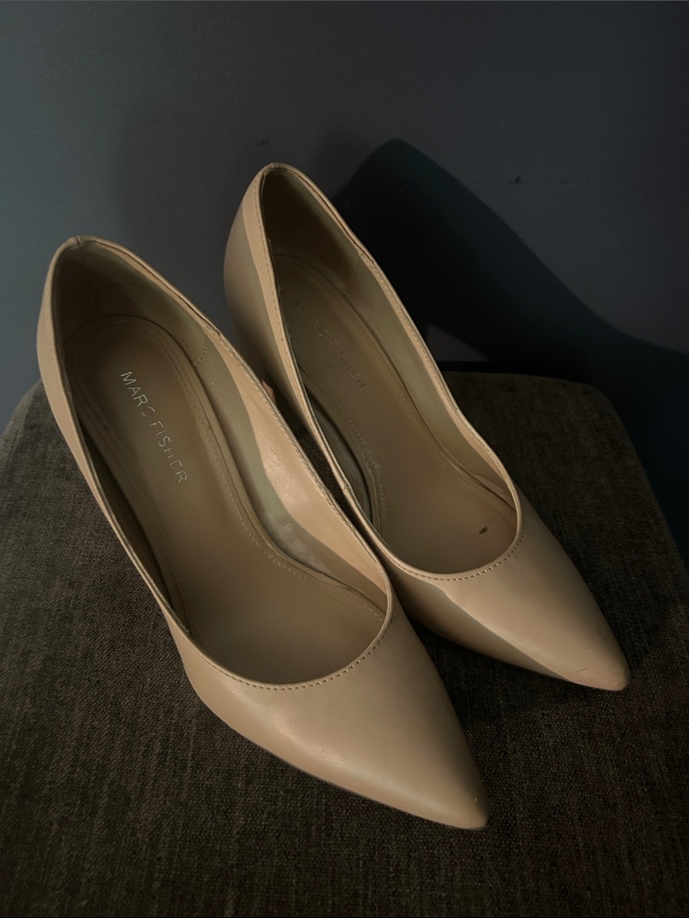 Marc Fisher Blush Beige Pointed-Toe Leather Pumps